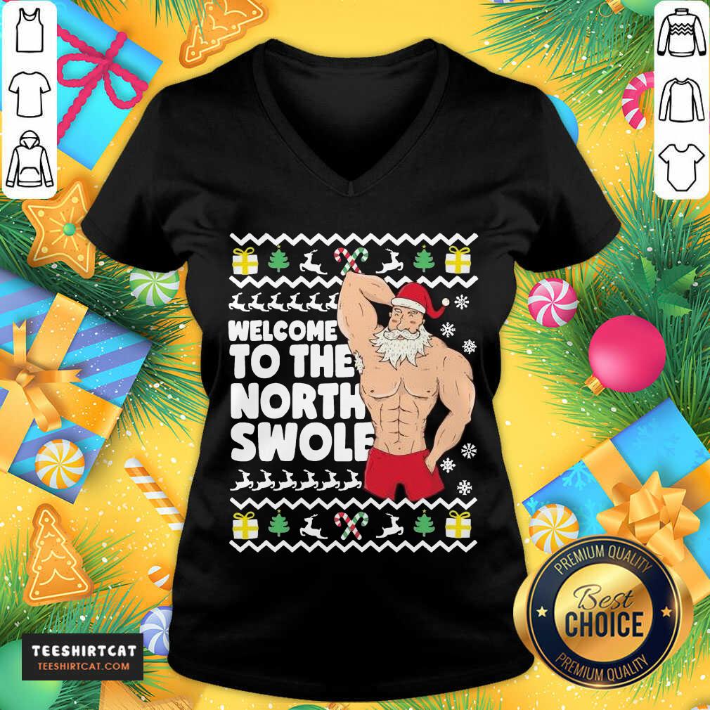 Welcome To The North Swole Hunk Santa Christmas V Neck- Design By Teeshirtcat.com Welcome To The North Swole Hunk Santa Christmas V Neck- Design By Teeshirtcat.com