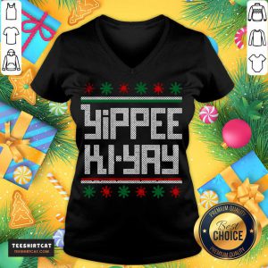 Yippee Ki Yay Funny Christmas Cross Stitch Pullover V Neck- Design By Teeshirtcat.com