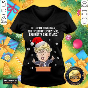 Santa Donald Trump Celebrate Christmas Don't Celebrate Christmas V Neck- Design By Teeshirtcat.com