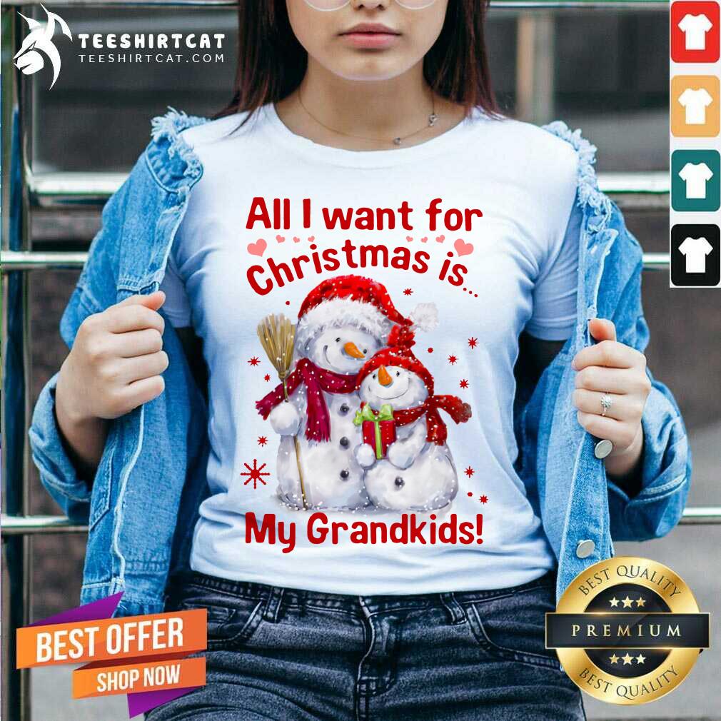 Snowman All I Want For Christmas Is My Grandkids V Neck- Design By Teeshirtcat.com