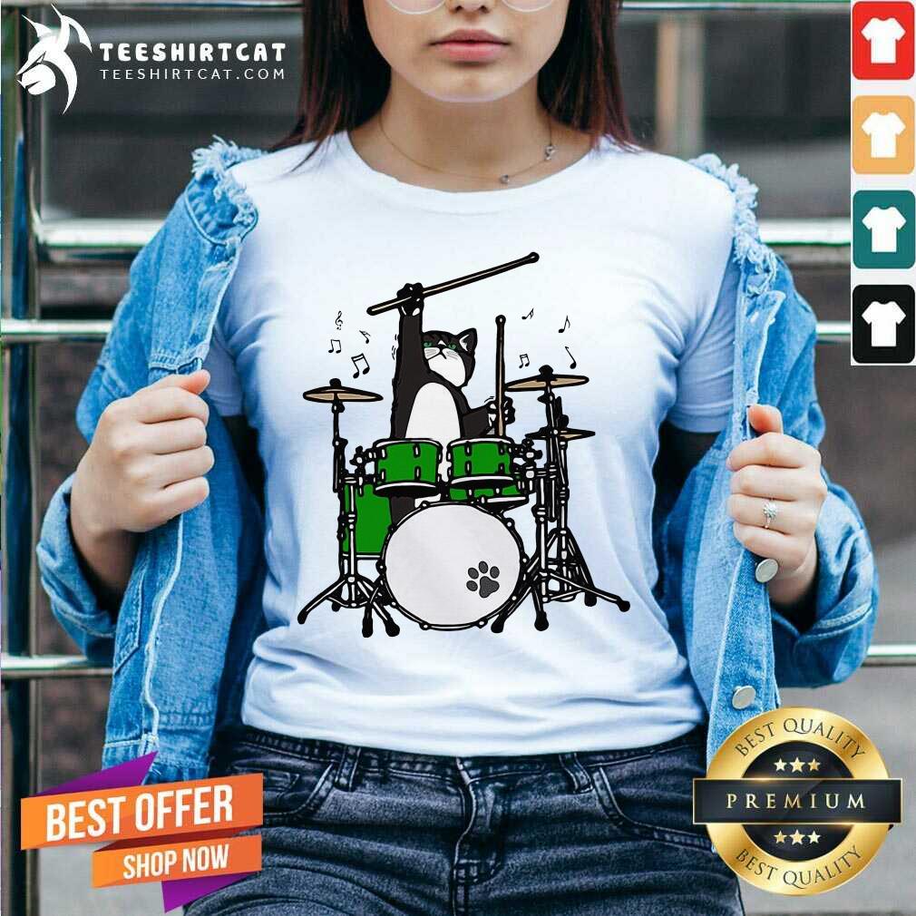 Cat Meow Band And Drum V Neck - Design By Teeshirtcat.com
