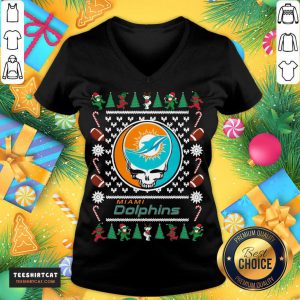 Miami Dolphins Grateful Dead Ugly Christmas Sweater V Neck - Design By Teeshirtcat.com