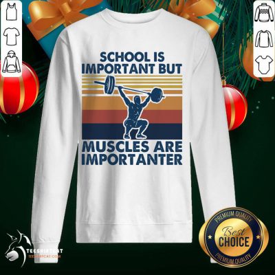 School Is Important But Muscles Are Importanter Vintage Retro Sweatshirt- Design By Teeshirtcat.com School Is Important But Muscles Are Importanter Vintage Retro Sweatshirt- Design By Teeshirtcat.com