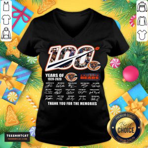 Chicago Bears 100 Years Of 1920 2020 Thank You For The Memories Signatures V Neck - Design By Teeshirtcat.com