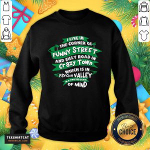 I Live In The Corner Of Funny Street And Silly Road In Psycho Valley In A Twisted State Of Mind Sweatshirt- Design By Teeshirtcat.com