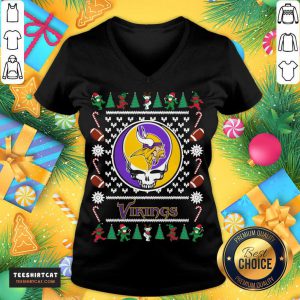 Minnesota Vikings Grateful Dead Ugly Christmas Sweater V Neck - Design By Teeshirtcat.com