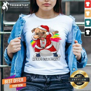 Santa Claus The Cute Pug Santa Clause Cute T-V Neck- Design By Teeshirtcat.com