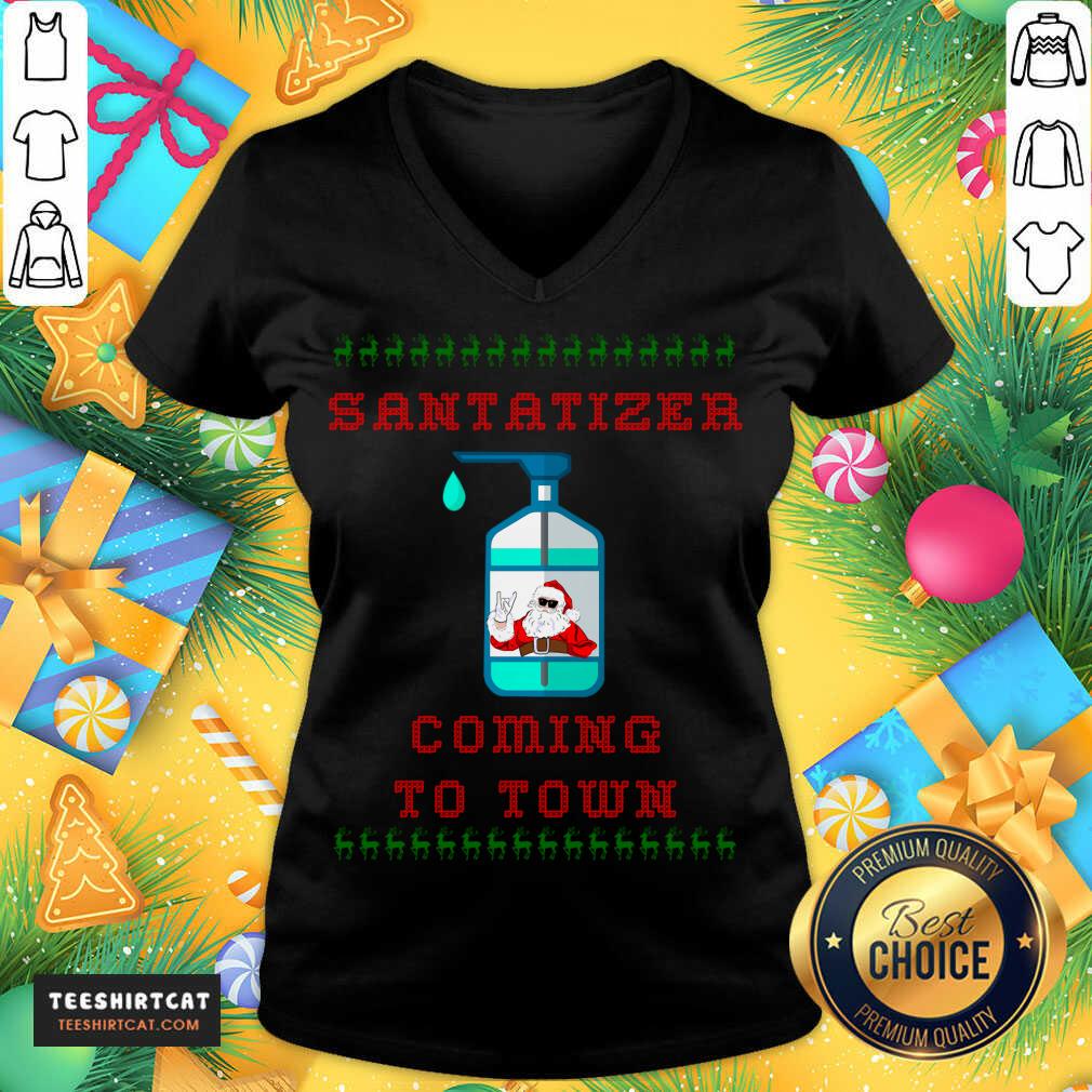 Santa Sanitizer Funny Christmas Santa Funny Christmas Sweater T-V Neck - Design By Teeshirtcat.com Santa Sanitizer Funny Christmas Santa Funny Christmas Sweater T-V Neck - Design By Teeshirtcat.com