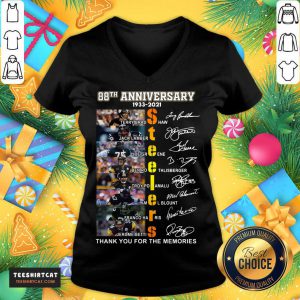 88th Anniversary 1933 2021 Pittsburgh Steelers Thank You For The Memories Signatures V Neck- Design By Teeshirtcat.com