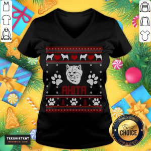 Akita Ugly Christmas Sweater T-V Neck - Design By Teeshirtcat.com