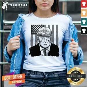 America Ribbon USA Flag Donald Trump 2020 Graphic V Neck- Design By Teeshirtcat.com