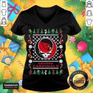Arizona Cardinals Grateful Dead Ugly Christmas V Neck - Design By Teeshirtcat.com