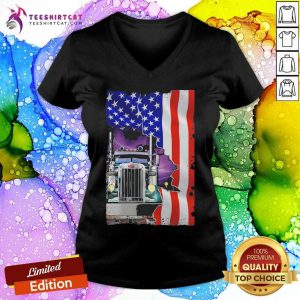 Blood Inside Me Trucker American Flag 2021 V Neck- Design By Teeshirtcat.com
