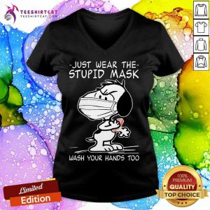 Snoopy Face Mask Just Wear The Stupid Mask Wash Your Hands Too V Neck- Design By Teeshirtcat.com