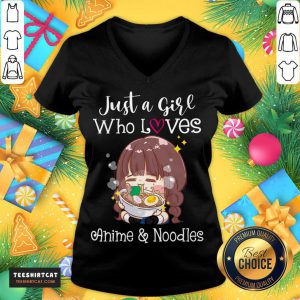 Womens Just A Girl Who Loves Anime Noodles Kawaii Women'S Girl Womens Just A Girl Who Loves Anime No T-V Neck- Design By Teeshirtcat.com