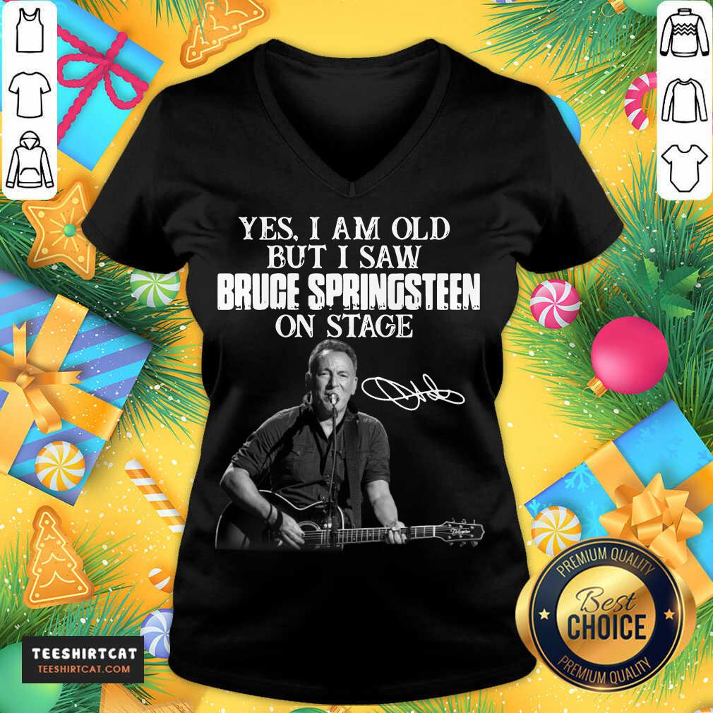 Yes I Am Old But I Saw Bruce Springsteen On Stage Signature V Neck- Design By Teeshirtcat.com