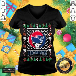 New England Patriots Grateful Dead Ugly Christmas Sweater V Neck- Design By Teeshirtcat.com