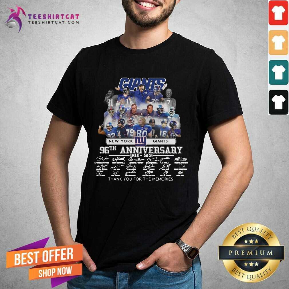 New York Giant 96th Anniversary 1925 2021 Thank You For The Memories Signatures Shirt - Design By Teeshirtcat.com
