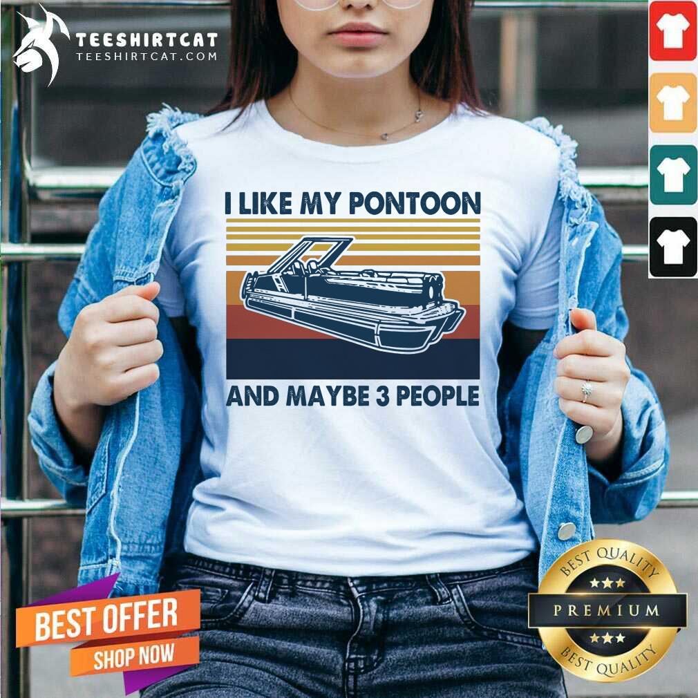 I Like My Pontoon And Maybe 3 People Vintage Retro V Neck- Design By Teeshirtcat.com