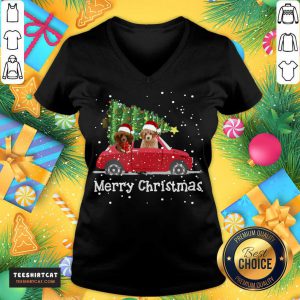 Poodle Red Car Truck Christmas Tree Santa Xmas Dog Merry Christmas Poodle Dog Poodle Red Car Truck Christmas Tree San T-V Neck- Design By Teeshirtcat.com