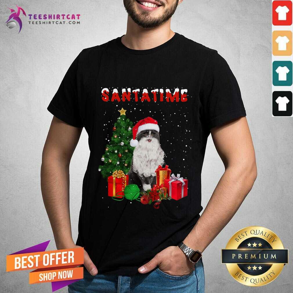 Santatime Cat Merry Christmas Tree Gift Shirt - Design By Teeshirtcat