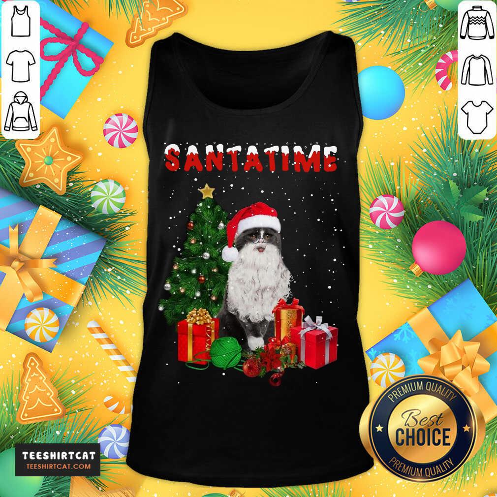 Santatime Cat Merry Christmas Tree Gift Tank Top- Design By Teeshirtcat