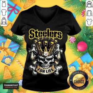 Skull Pittsburgh Steelers For Life T-V Neck- Design By Teeshirtcat.com