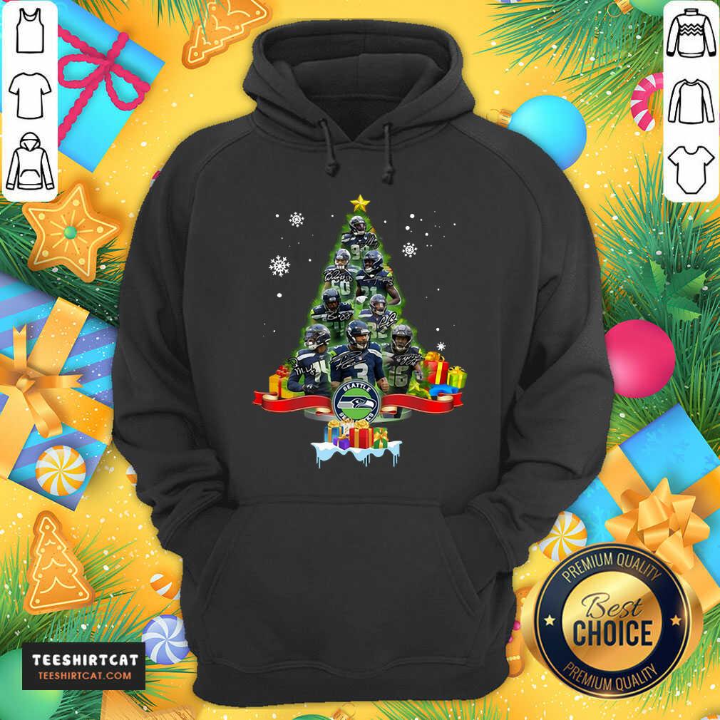 Seattle Seahawks Player Signatures Christmas Tree Hoodie- Design By Teeshirtcat.com