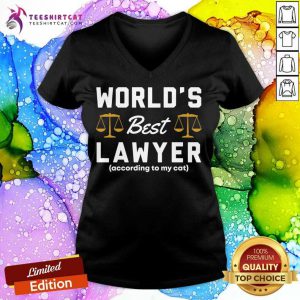 World's Best Lawyer According to My Cat Lawyer T-V Neck- Design By Teeshirtcat.com