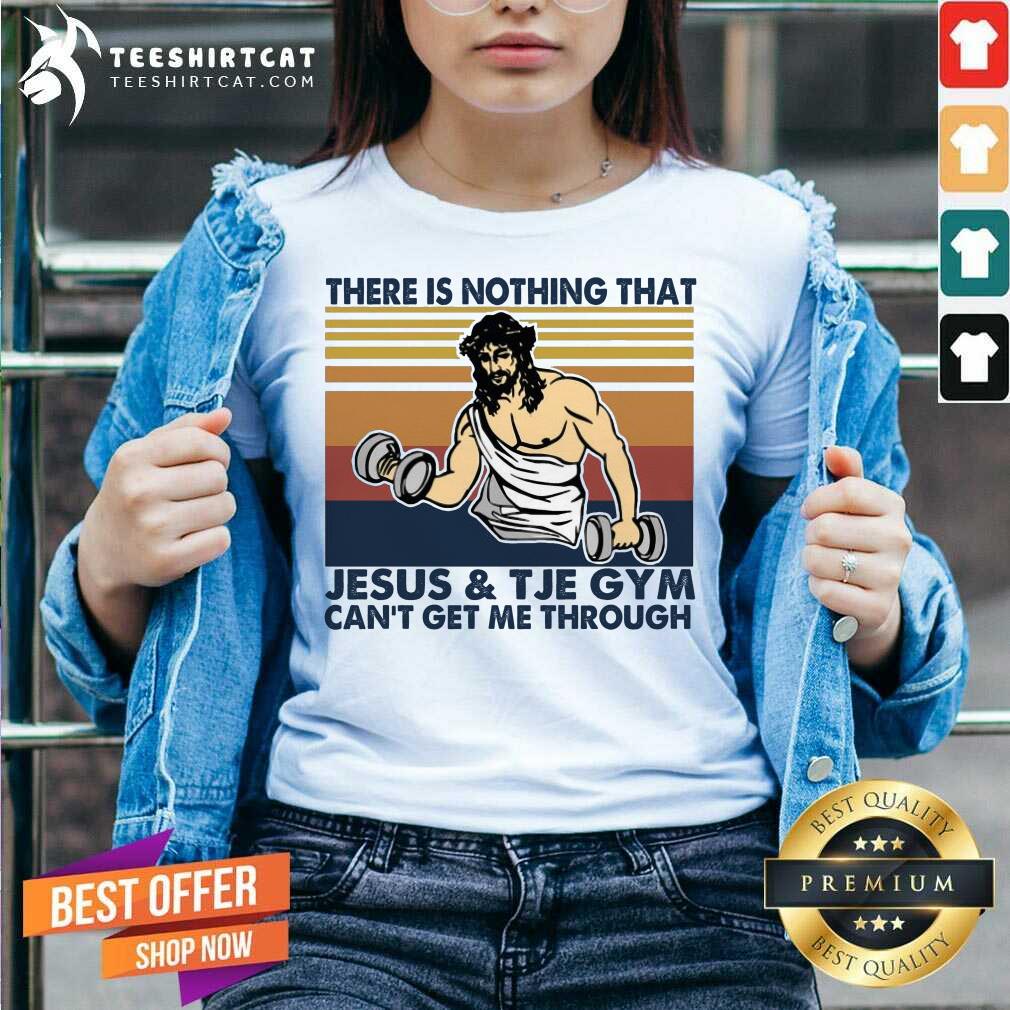 There Is Nothing That Jesus And The Gym Can't Get Me Through Vintage Retro V Neck- Design By Teeshirtcat.com