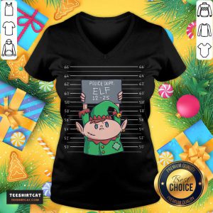 Elf Mugshot Funny Christmas Elves Police Officer Policemen Elf T-V Neck - Design By Teeshirtcat.com