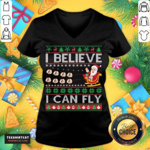 I Believe I Can Fly Christmas Gift Christmas T-V Neck- Design By Teeshirtcat.com