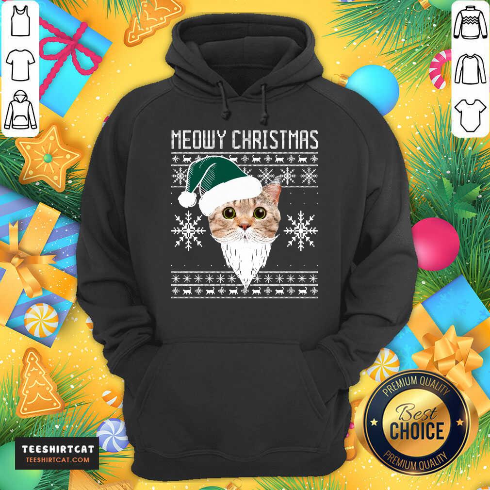 Meowy Christmas Santa Ugly Christmas Hoodie- Design By Teeshirtcat.com