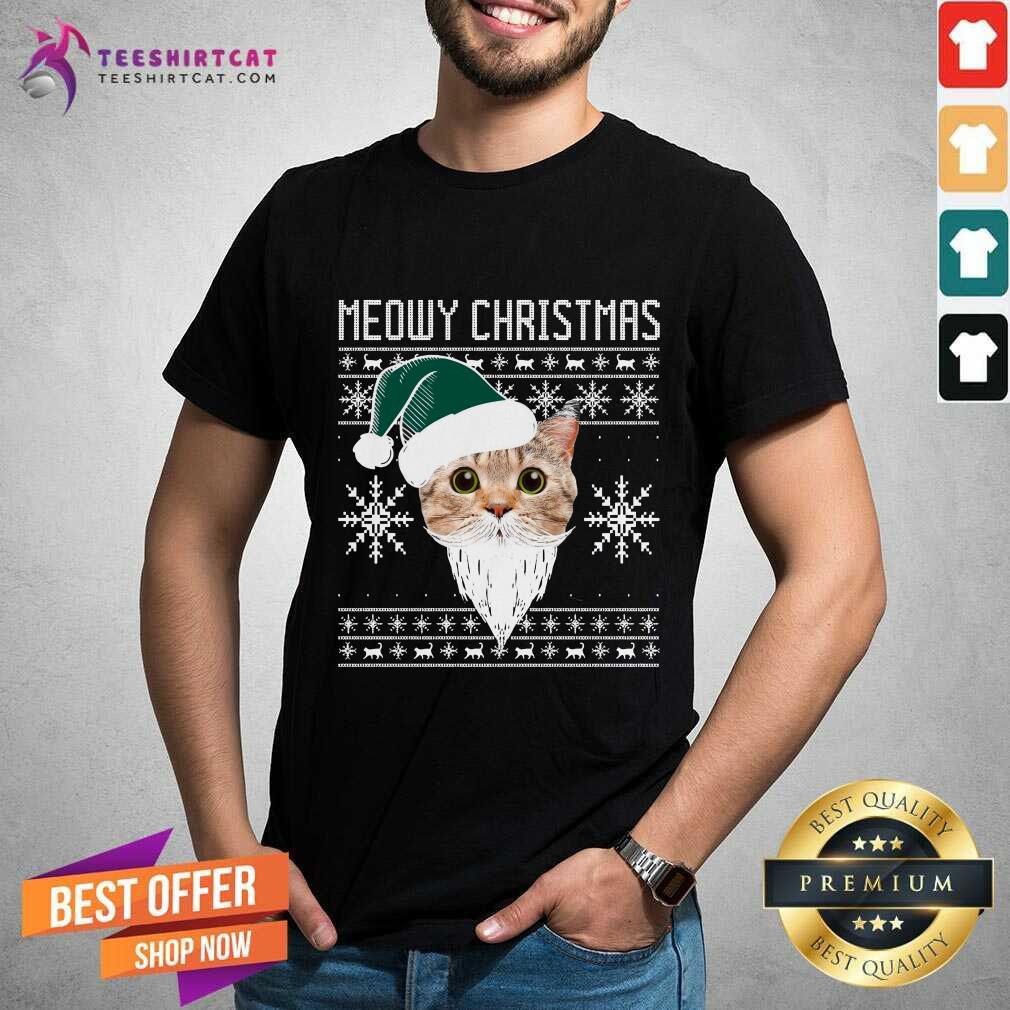 Meowy Christmas Santa Ugly Christmas Shirt- Design By Teeshirtcat.com