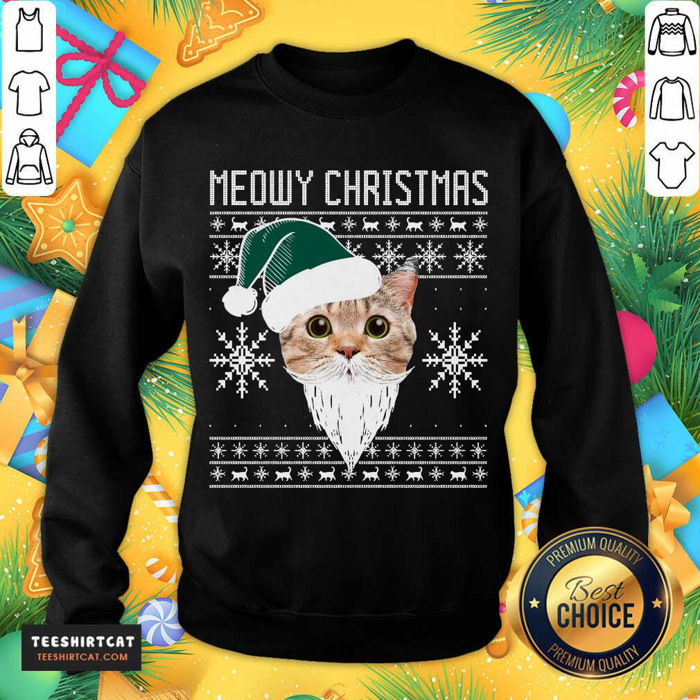 Meowy Christmas Santa Ugly Christmas Sweatshirt- Design By Teeshirtcat.com