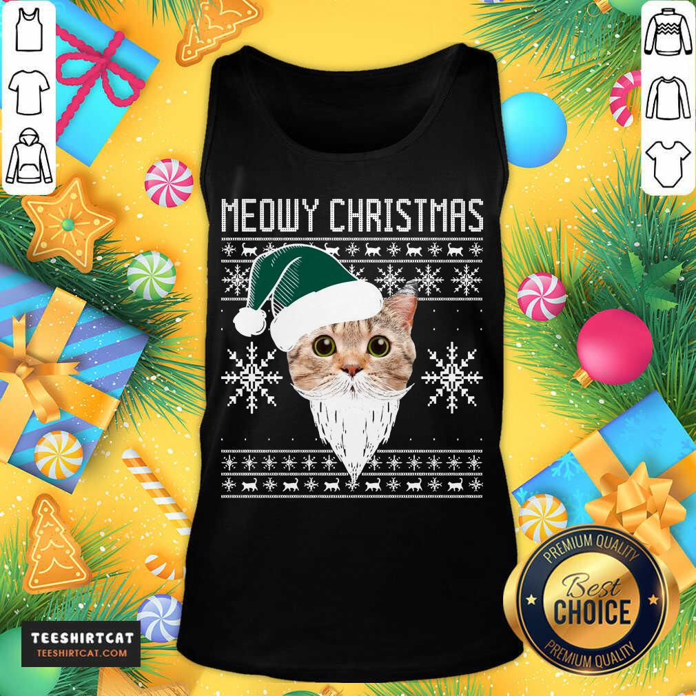 Meowy Christmas Santa Ugly Christmas Tank Top - Design By Teeshirtcat.com