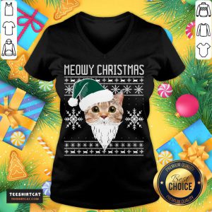 Meowy Christmas Santa Ugly Christmas V Neck- Design By Teeshirtcat.com