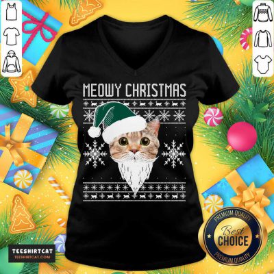Meowy Christmas Santa Ugly Christmas V Neck- Design By Teeshirtcat.com Meowy Christmas Santa Ugly Christmas V Neck- Design By Teeshirtcat.com