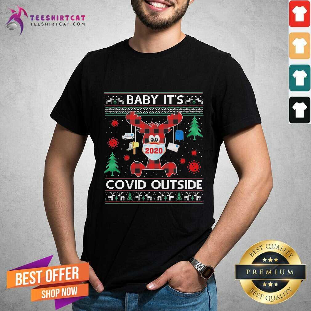 Reindeer Face Mask 2020 Baby It'S Covid Outside Ugly Christmas Sweater Shirt - Design By Teeshirtcat.com