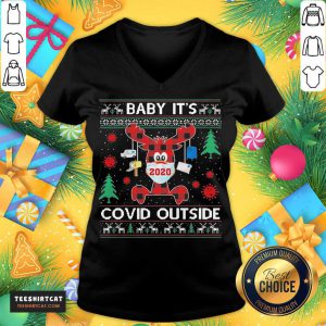 Reindeer Face Mask 2020 Baby It'S Covid Outside Ugly Christmas Sweater V Neck- Design By Teeshirtcat.com