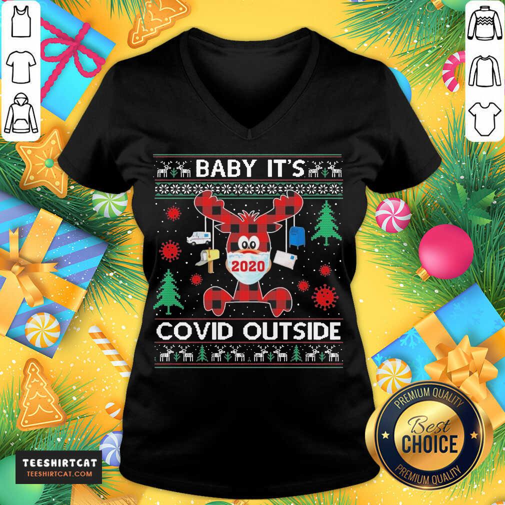Reindeer Face Mask 2020 Baby It'S Covid Outside Ugly Christmas Sweater V Neck- Design By Teeshirtcat.com Reindeer Face Mask 2020 Baby It'S Covid Outside Ugly Christmas Sweater V Neck- Design By Teeshirtcat.com