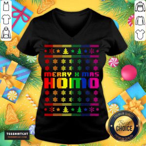 Merry X Mas Homo Rainbow Color Bisexual Homosexual Pride V Neck- Design By Teeshirtcat.com