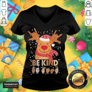 Reindeer Santa Be kind Christmas Sweater V Neck- Design By Teeshirtcat.com