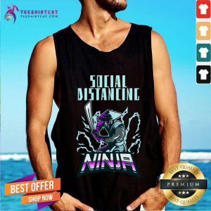 Social Distancing Ninja Design Trend T-Tank Top- Design By Teeshirtcat.com