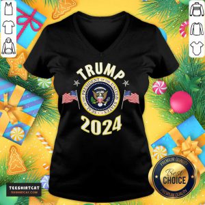 Trump 2024 Presidential Seal Flag V Neck - Design By Teeshirtcat.com