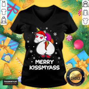 Unicorn Merry Kissmyass Ugly Christmas V Neck- Design By Teeshirtcat.com