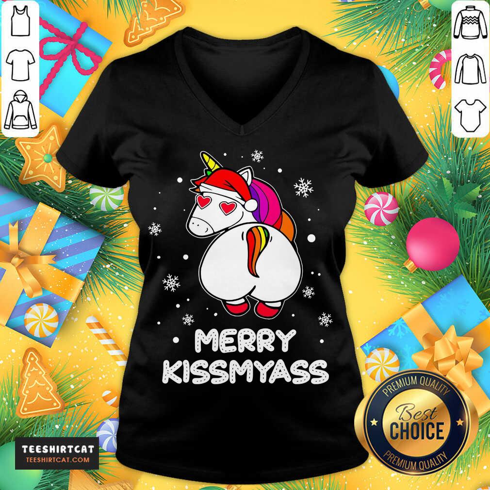 Unicorn Merry Kissmyass Ugly Christmas V Neck- Design By Teeshirtcat.com Unicorn Merry Kissmyass Ugly Christmas V Neck- Design By Teeshirtcat.com