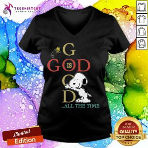 Snoopy And Woodstock God Is Good All The Time V Neck- Design By Teeshirtcat.com