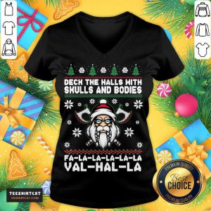 Deck The Halls With Skulls And Bodies Fa La La La La La Val Hal La Ugly Christmas V Neck- Design By Teeshirtcat.com