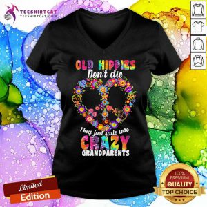 Flower Old Hippies Dont Die They Just Fade Into Crazy Grandparents V Neck - Design By Teeshirtcat.com